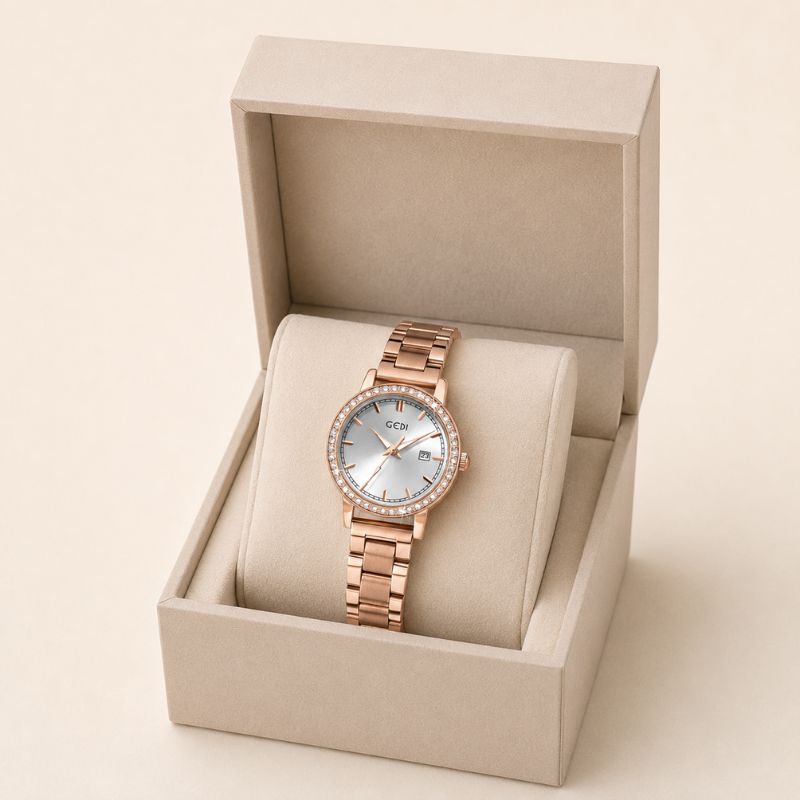 Crystal Bezel Steel Bracelet Watch