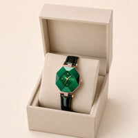 Emerald Crystal Leather Strap Watch