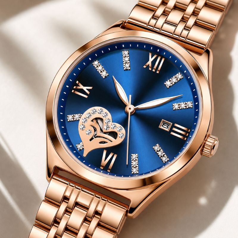 Rose Gold Open-Heart Bracelet Watch