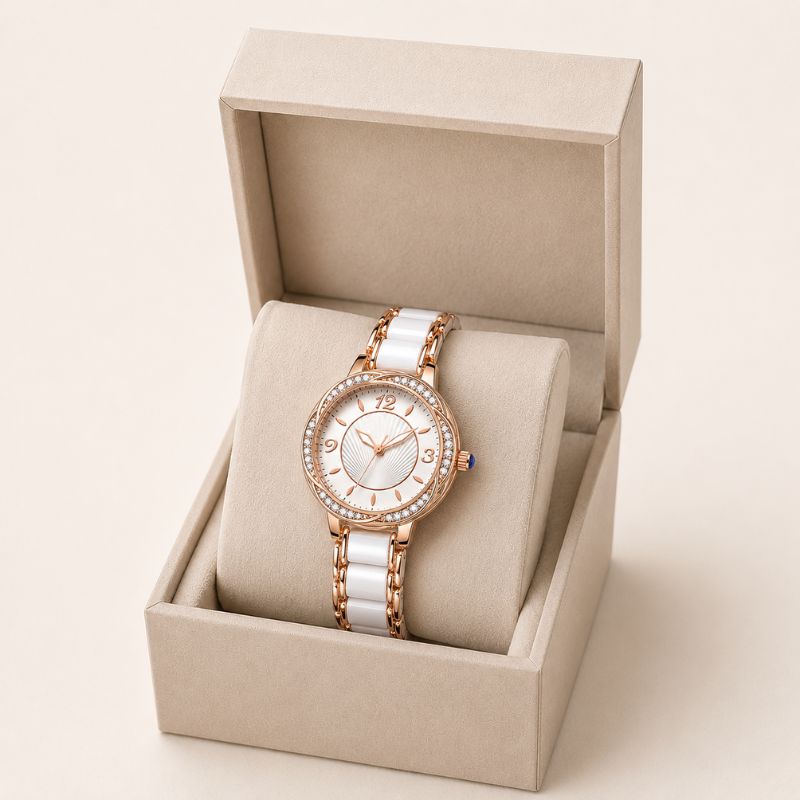 Crystal Bezel Ceramic Bracelet Watch