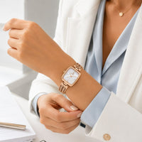 Green Dial Watch with Braided Gold Bracelet