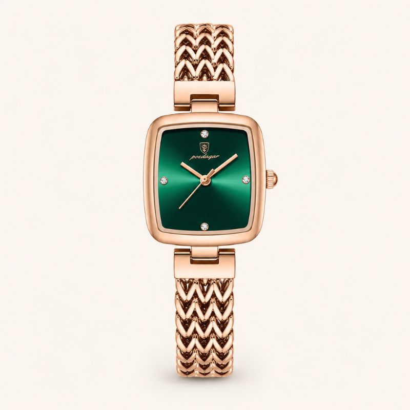 Green Dial Watch with Braided Gold Bracelet