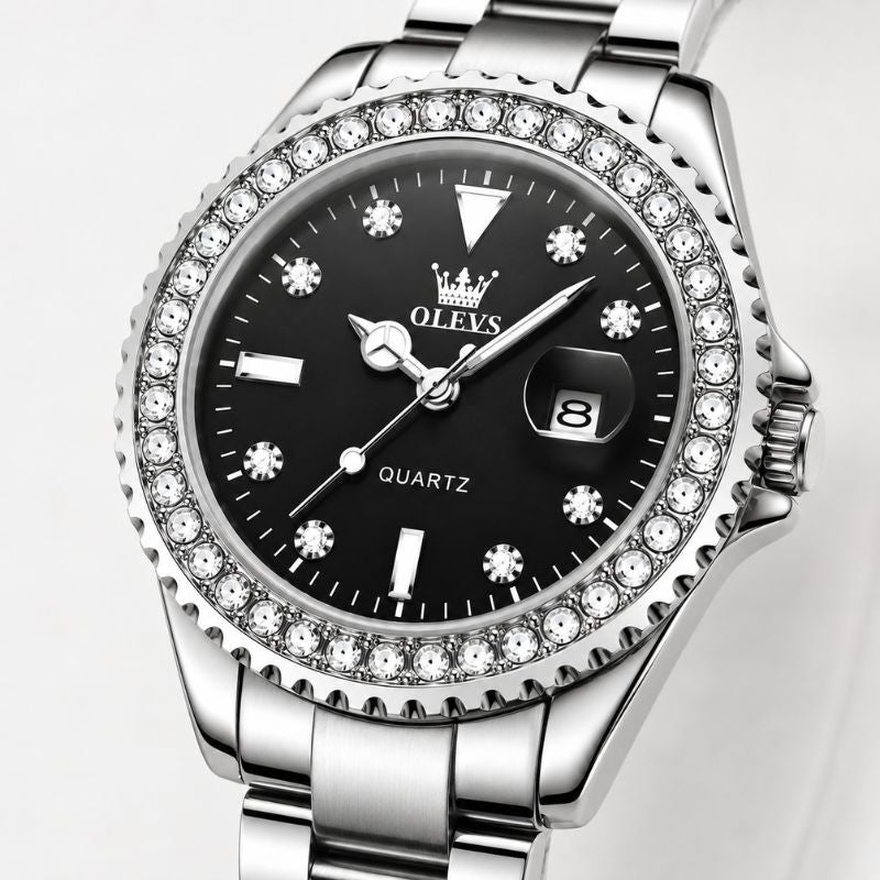 Crystal Bezel Stainless Steel Watch