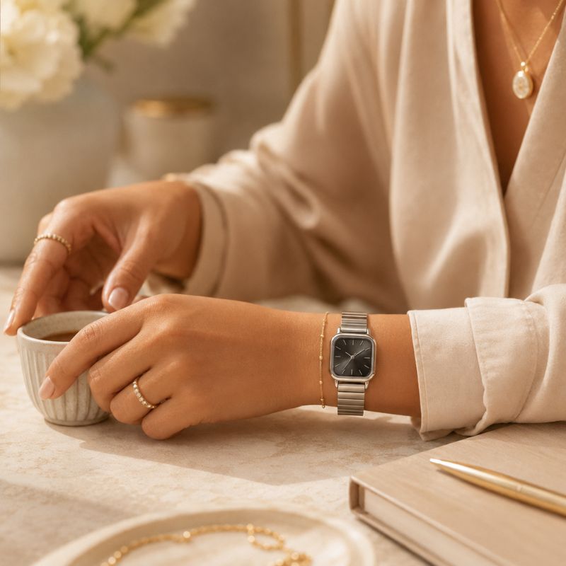 Square Dial Steel Bracelet Watch