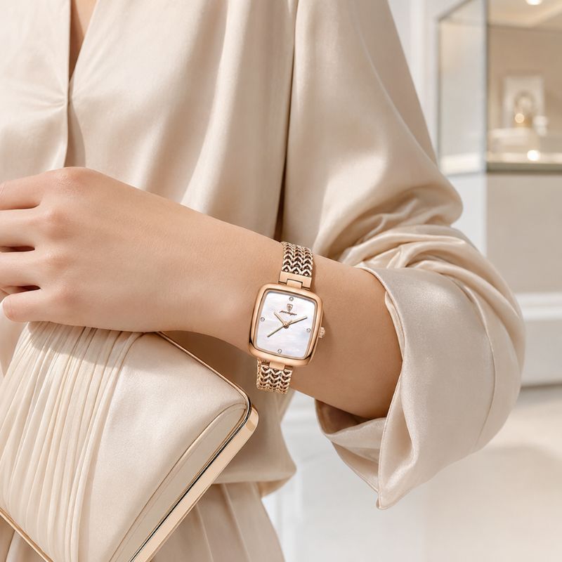 Green Dial Watch with Braided Gold Bracelet