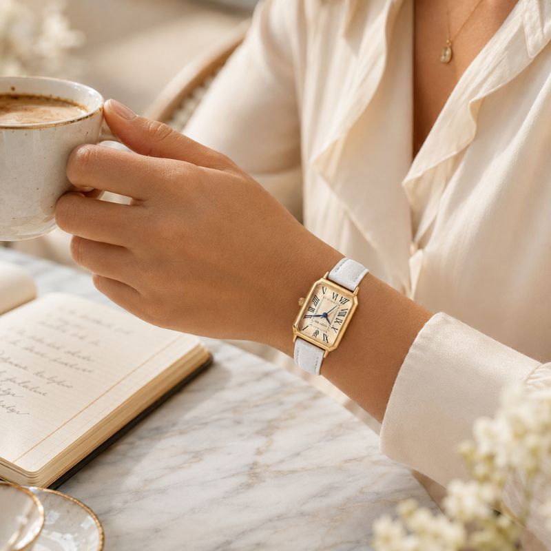 Rectangular Roman Numeral Leather Watch