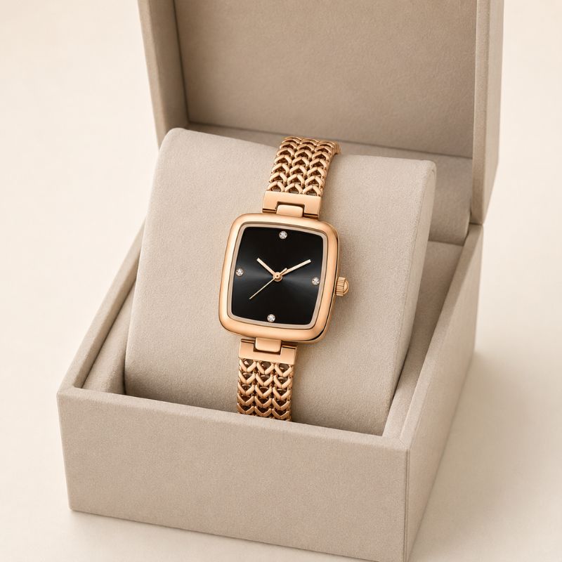 Green Dial Watch with Braided Gold Bracelet