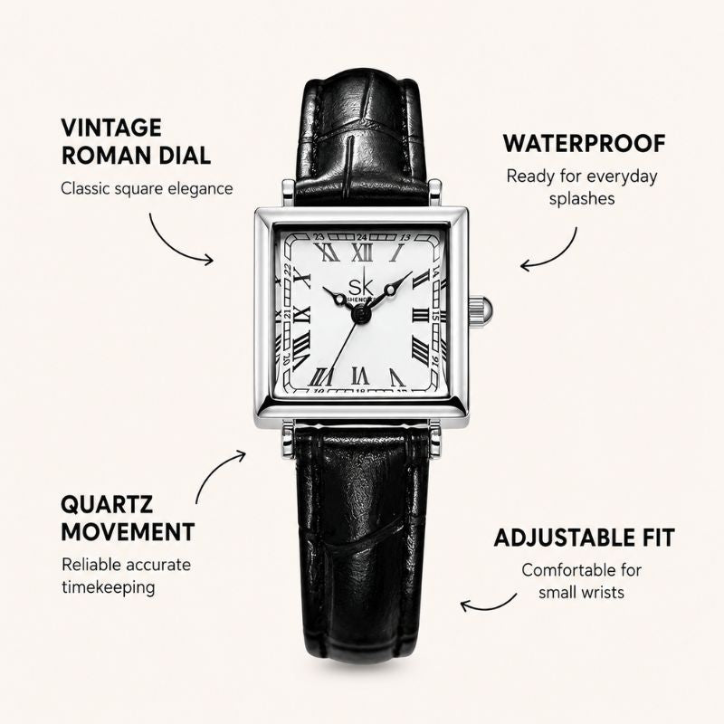 Square Roman Numeral Leather Watch