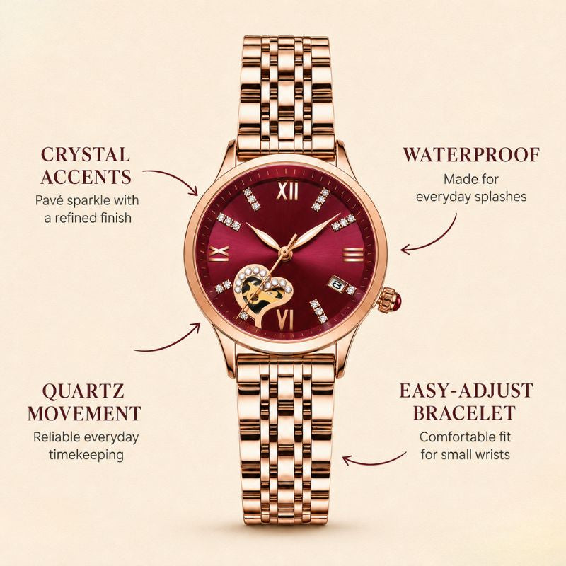 Rose Gold Open-Heart Bracelet Watch