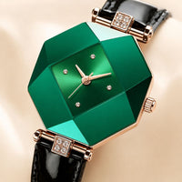 Emerald Crystal Leather Strap Watch