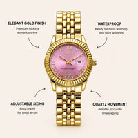 Pink Crystal Gold Bracelet Watch