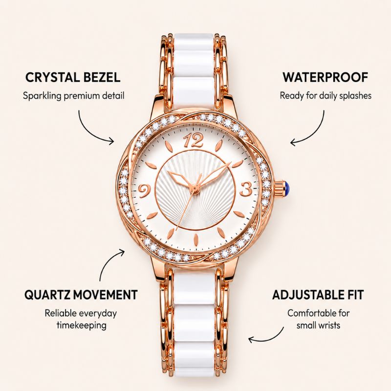 Crystal Bezel Ceramic Bracelet Watch