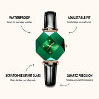Emerald Crystal Leather Strap Watch