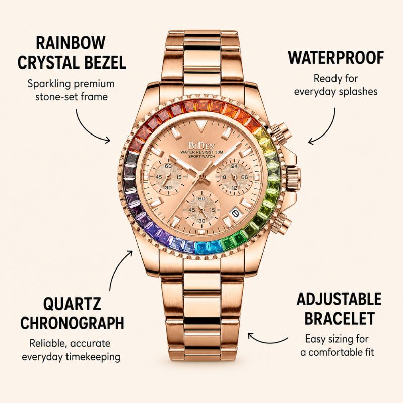 Rainbow Crystal Chronograph Watch