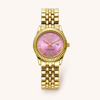 Pink Crystal Gold Bracelet Watch