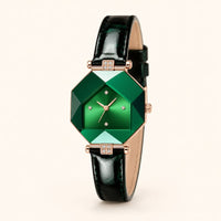 Emerald Crystal Leather Strap Watch
