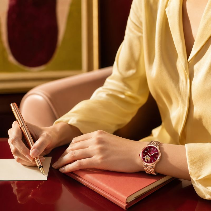 Rose Gold Open-Heart Bracelet Watch