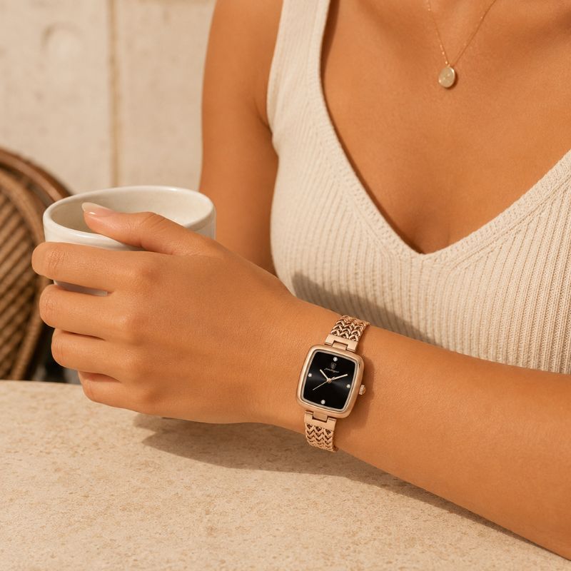 Green Dial Watch with Braided Gold Bracelet