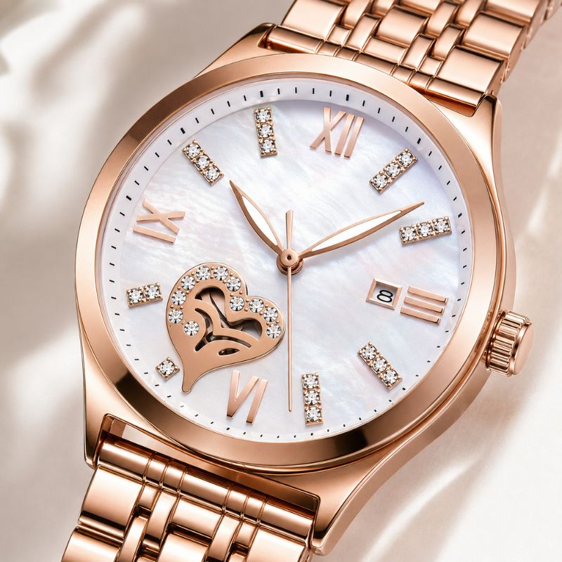 Rose Gold Open-Heart Bracelet Watch