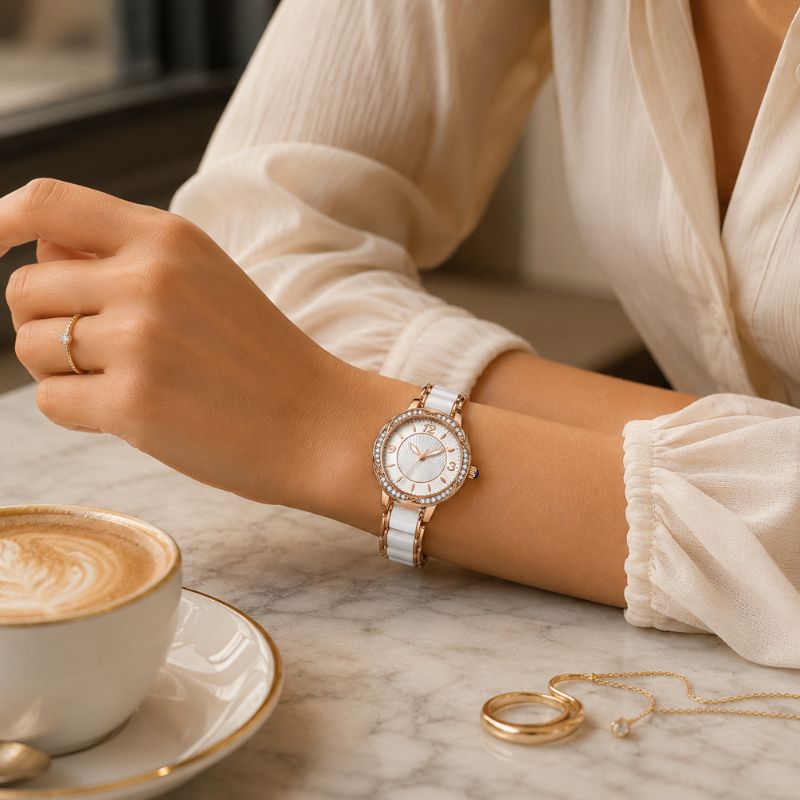 Crystal Bezel Ceramic Bracelet Watch