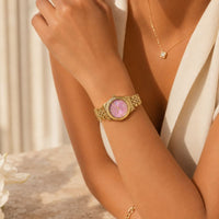 Pink Crystal Gold Bracelet Watch