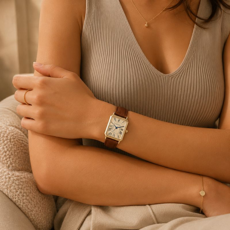 Rectangular Roman Numeral Leather Watch
