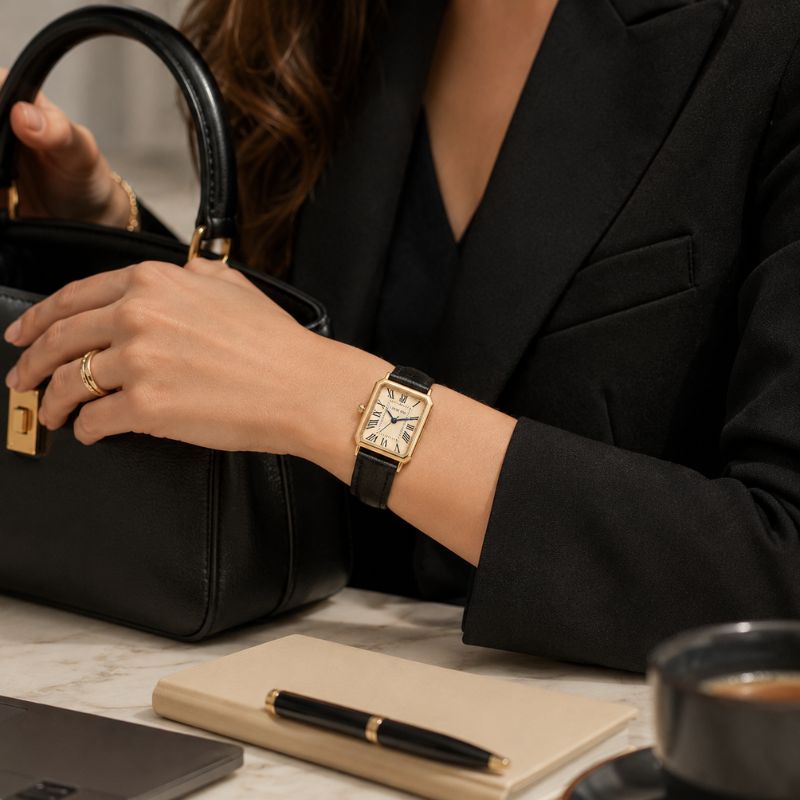 Rectangular Roman Numeral Leather Watch
