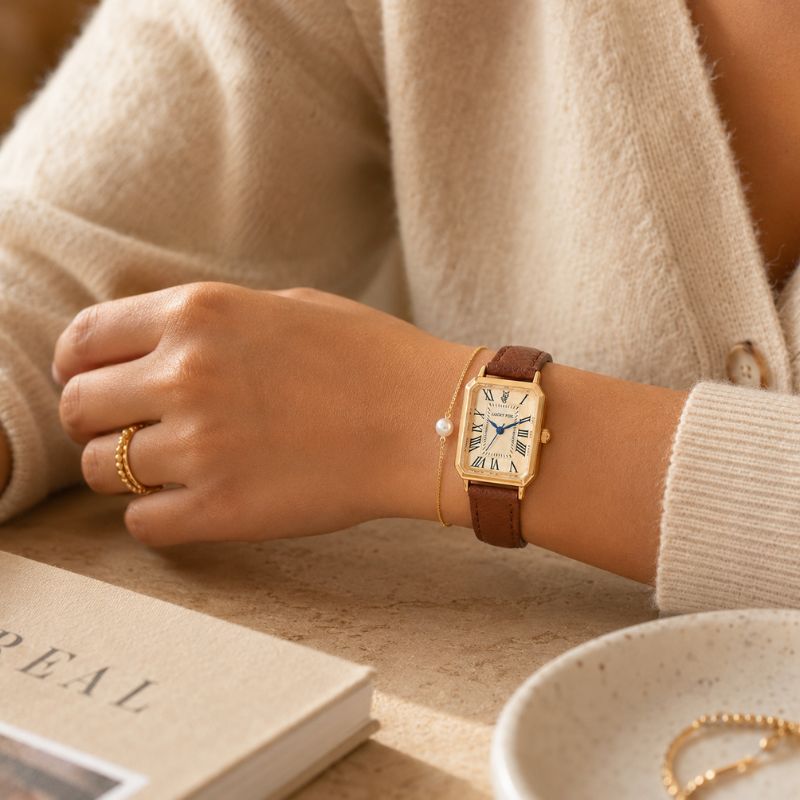 Rectangular Roman Numeral Leather Watch