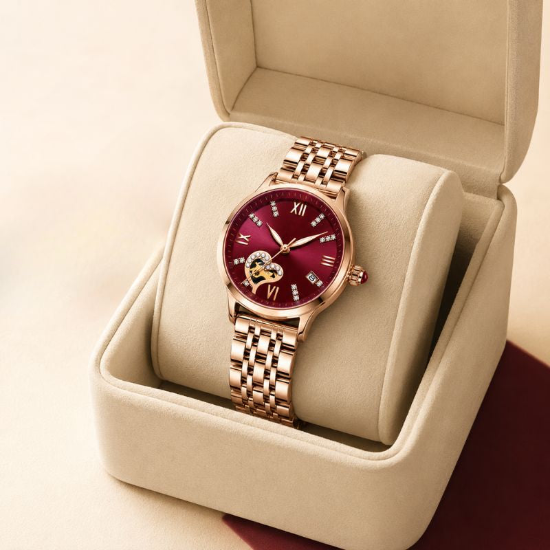 Rose Gold Open-Heart Bracelet Watch