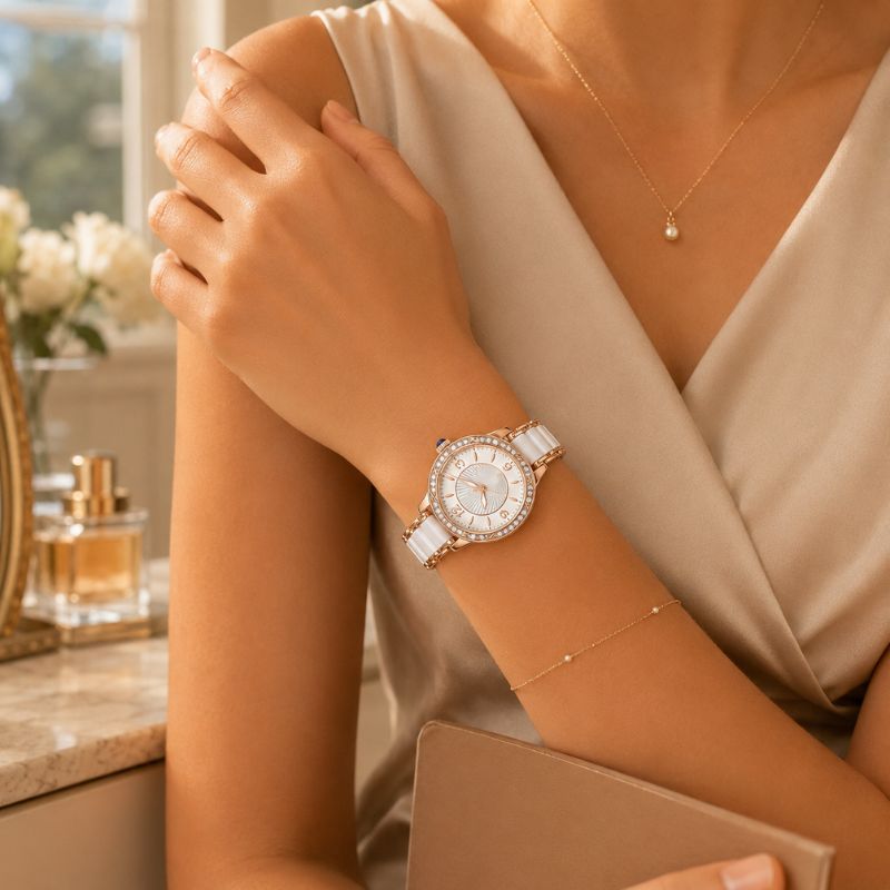 Crystal Bezel Ceramic Bracelet Watch