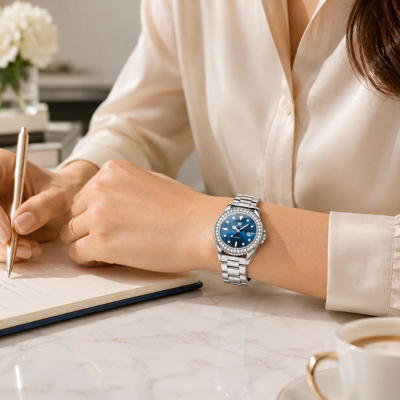 Crystal Bezel Stainless Steel Watch