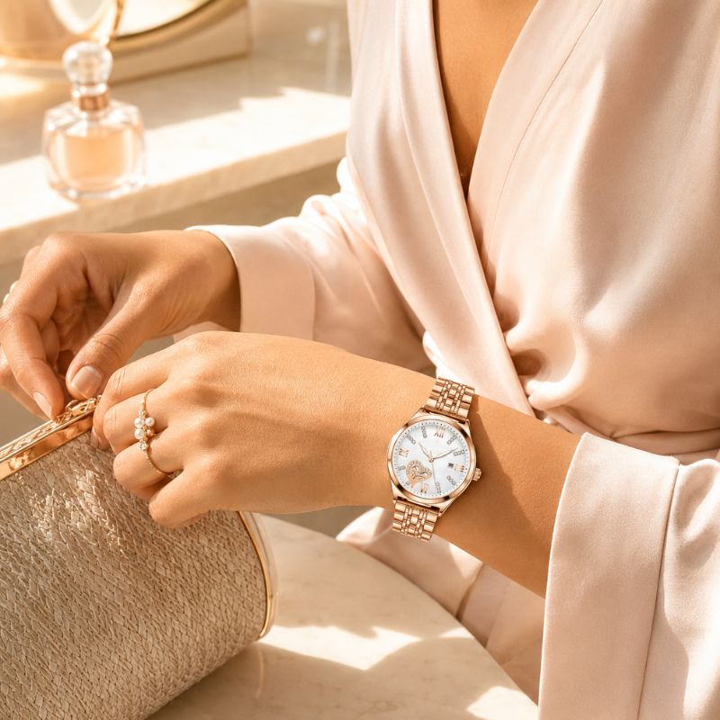 Rose Gold Open-Heart Bracelet Watch
