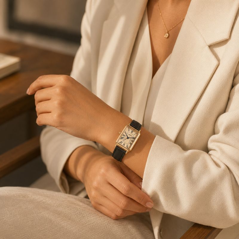 Rectangular Roman Numeral Leather Watch