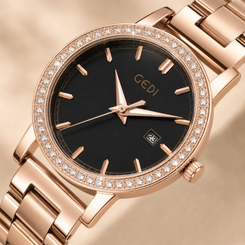 Crystal Bezel Steel Bracelet Watch
