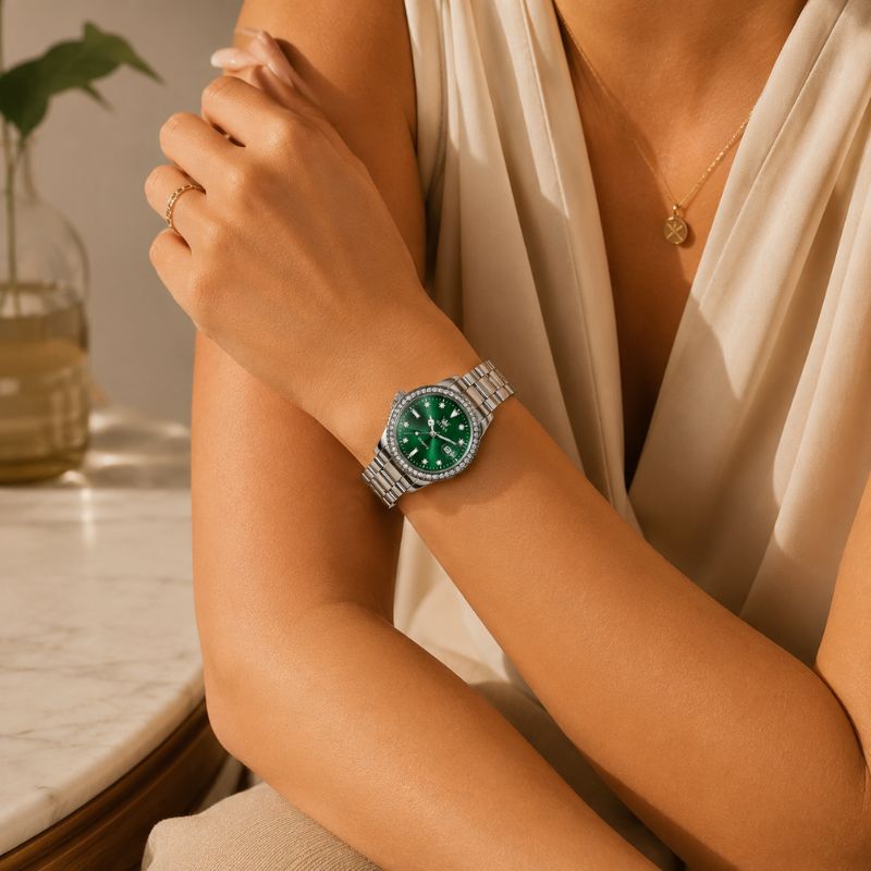 Crystal Bezel Stainless Steel Watch