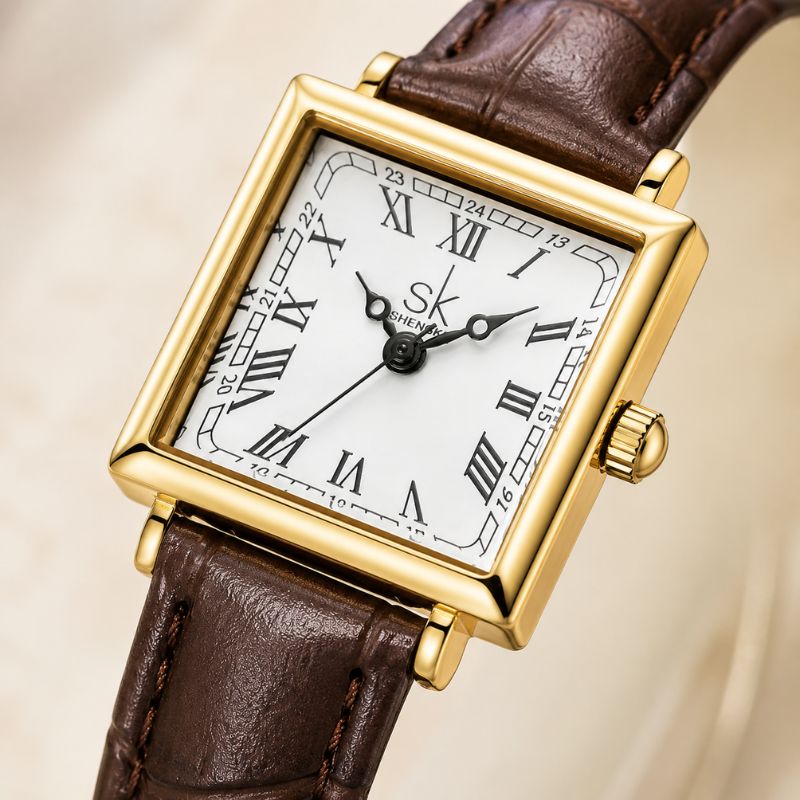 Square Roman Numeral Leather Watch