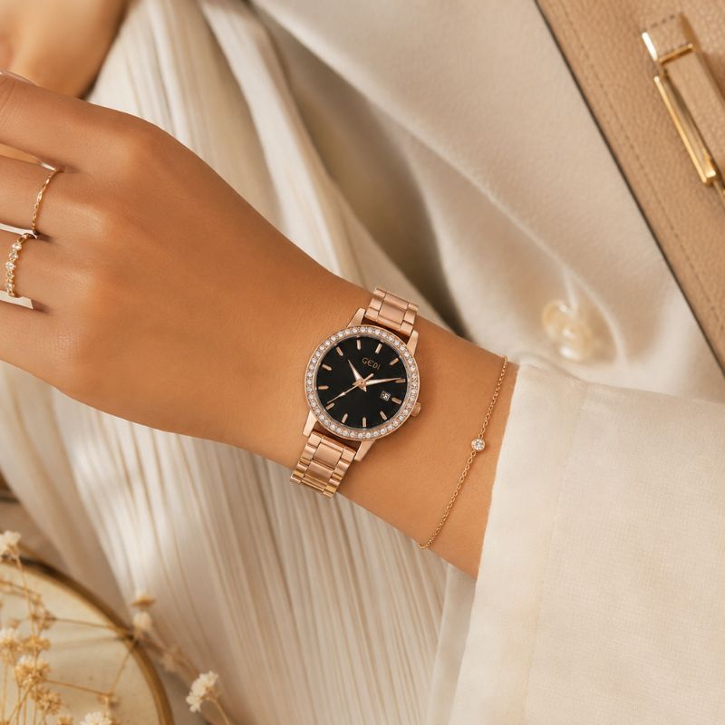 Crystal Bezel Steel Bracelet Watch