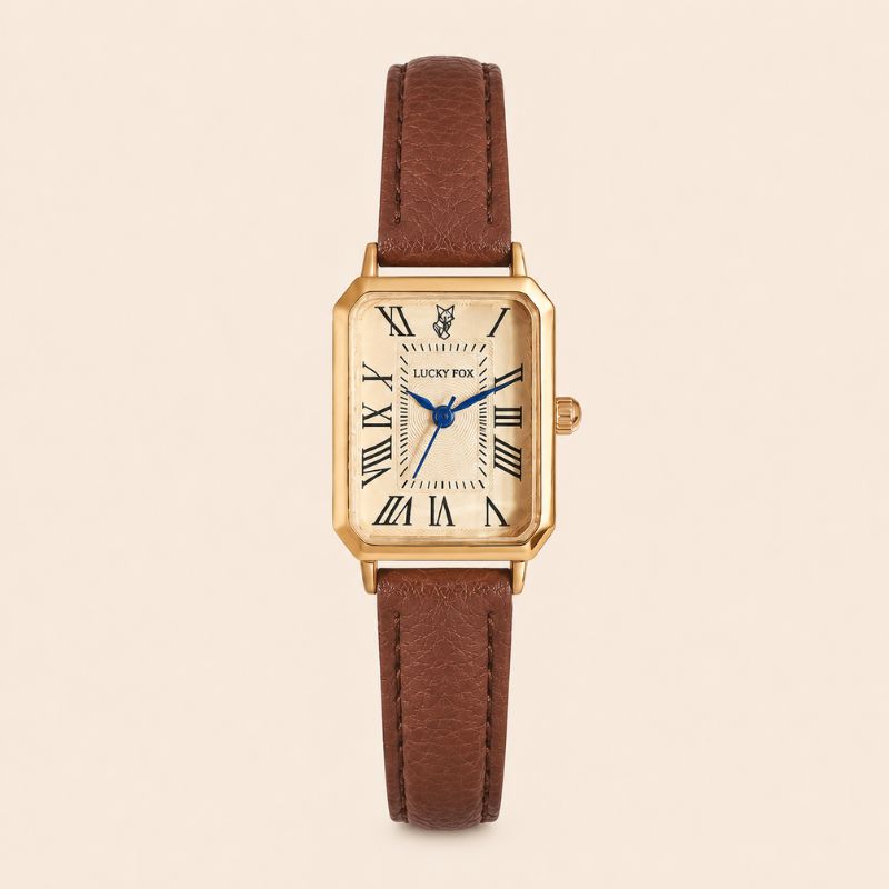 Rectangular Roman Numeral Leather Watch
