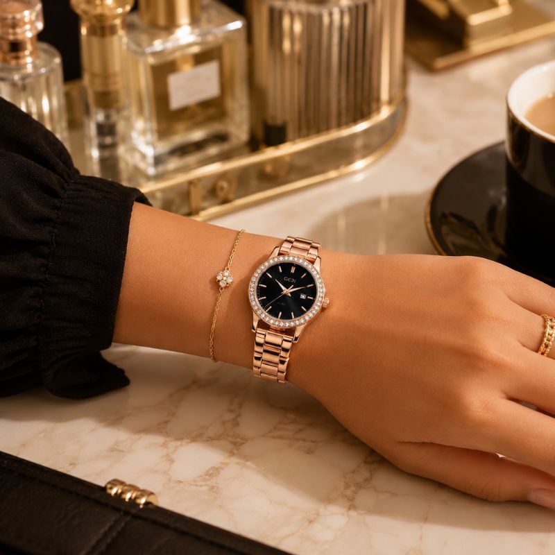 Crystal Bezel Steel Bracelet Watch