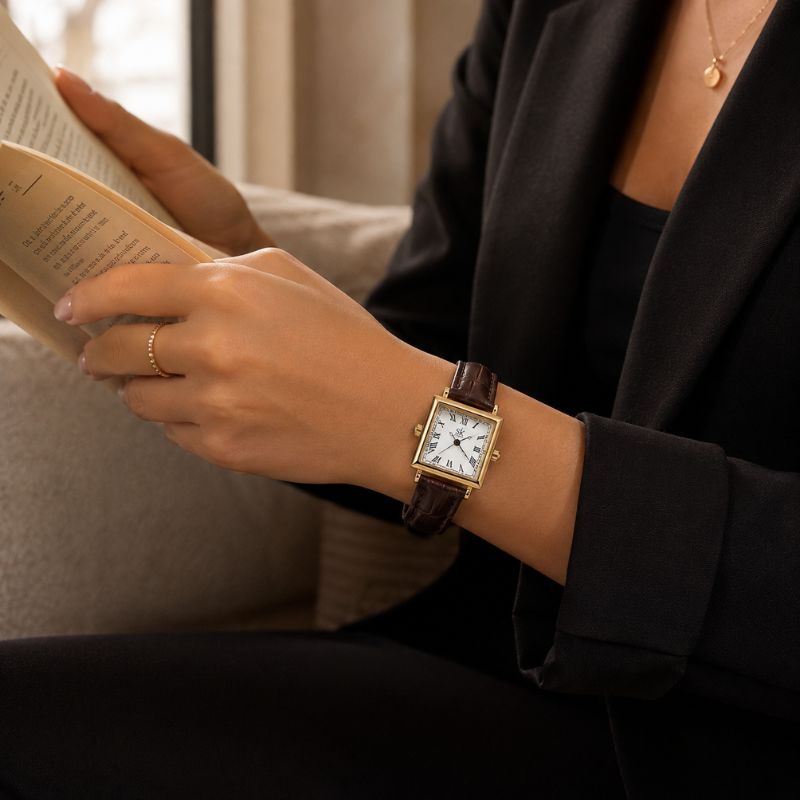 Square Roman Numeral Leather Watch