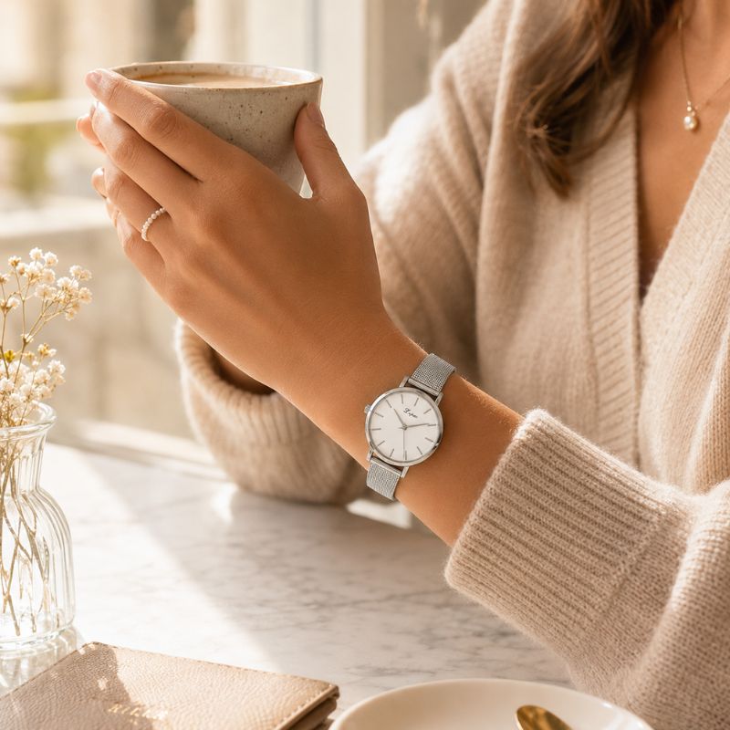 Marble Dial Mesh Bracelet Watch