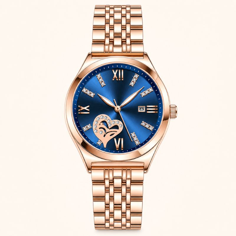 Rose Gold Open-Heart Bracelet Watch