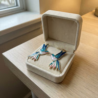 Vintage Blue Enamel Hummingbird Earrings
