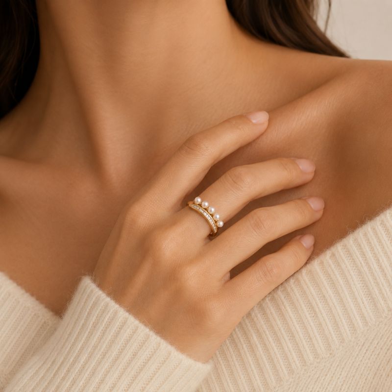 Vintage Open Zirconia & Pearl Ring