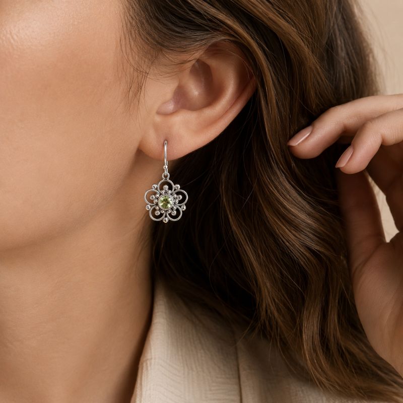 Vintage Dangling Flower Green Zirconia Earrings