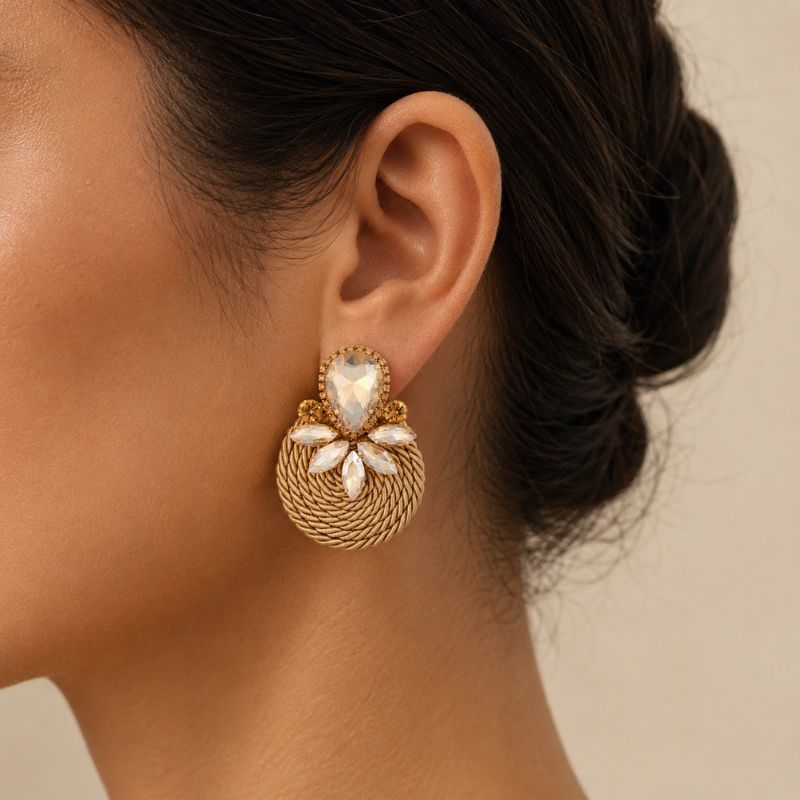 Vintage Golden Crystal Rounded Earrings