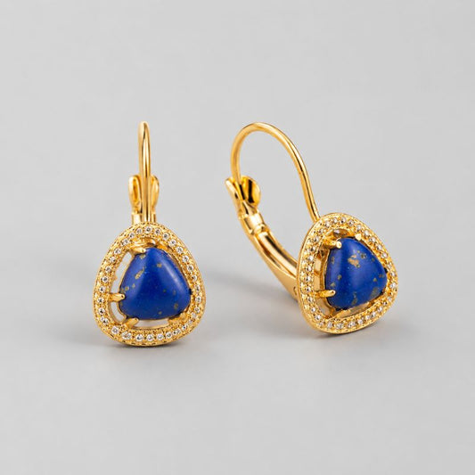 Vintage Handmade Curved Inlaid Gemstone Earrings