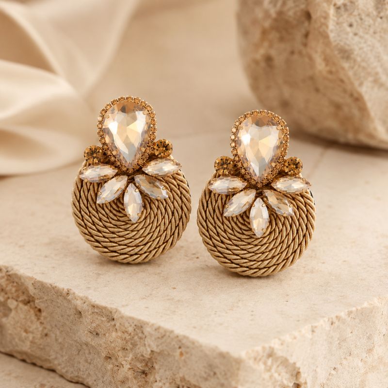 Vintage Golden Crystal Rounded Earrings