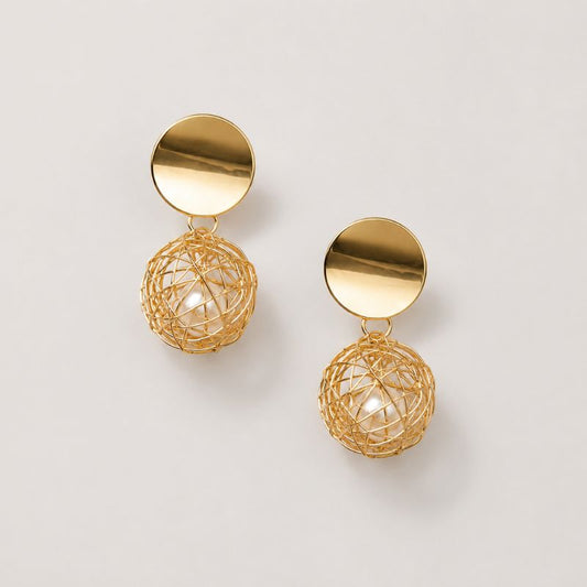 Vintage Hollow Sphere Gold Earrings
