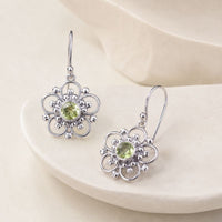 Vintage Dangling Flower Green Zirconia Earrings